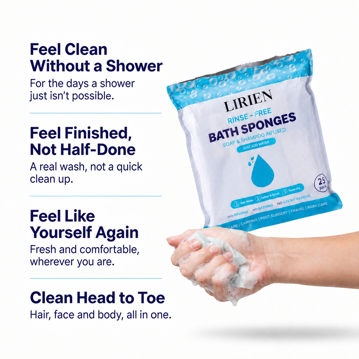LIRIEN™ Rinse-Free Bath Sponges — Just Add Water